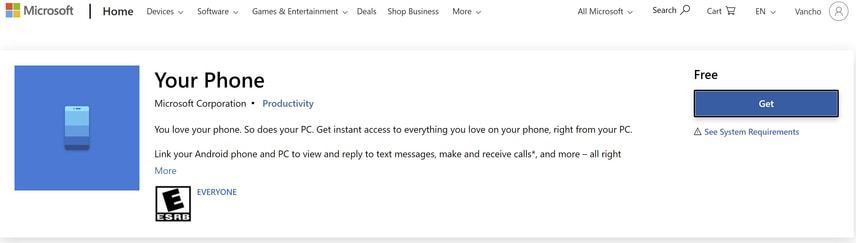 Your Phone App in Microsoft Store
