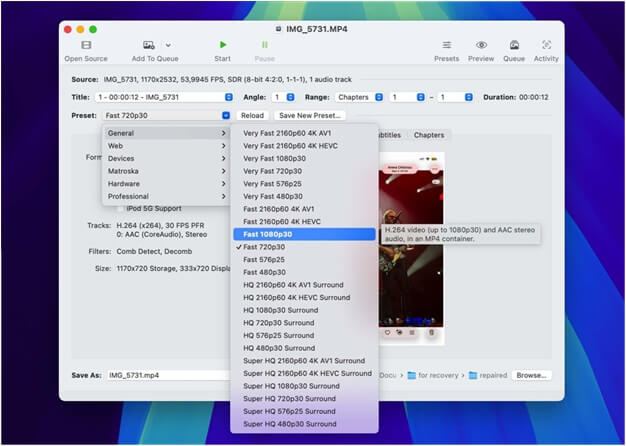 Video Compression Codec Settings
