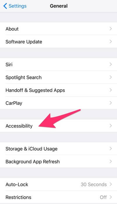 Scroll down and tap Accessibility