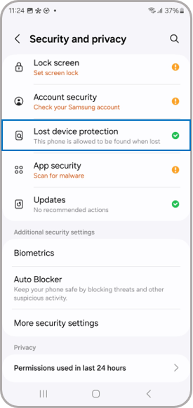 Find My Samsung Phone: Enable this option to find your Samsung phone