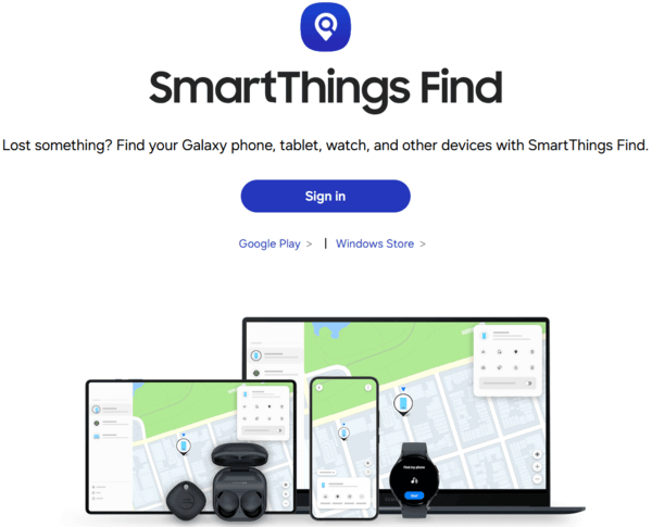 Samsung Find: On a computer via Web Samsung Web Site