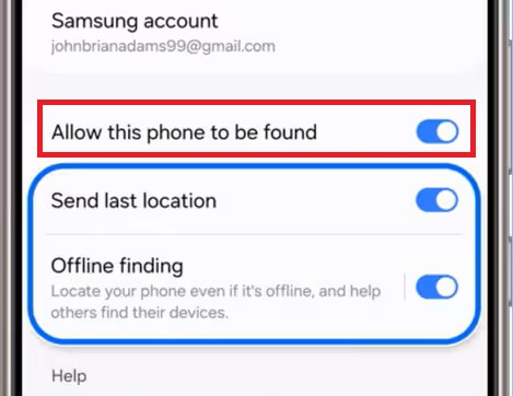 Find My Samsung Phone: Turn On Allow This Phone to be found option