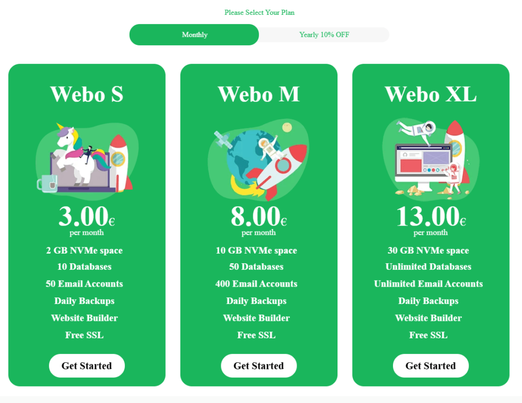 Webo Hosting Plans