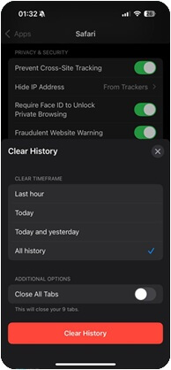 Clear History using a Time Range