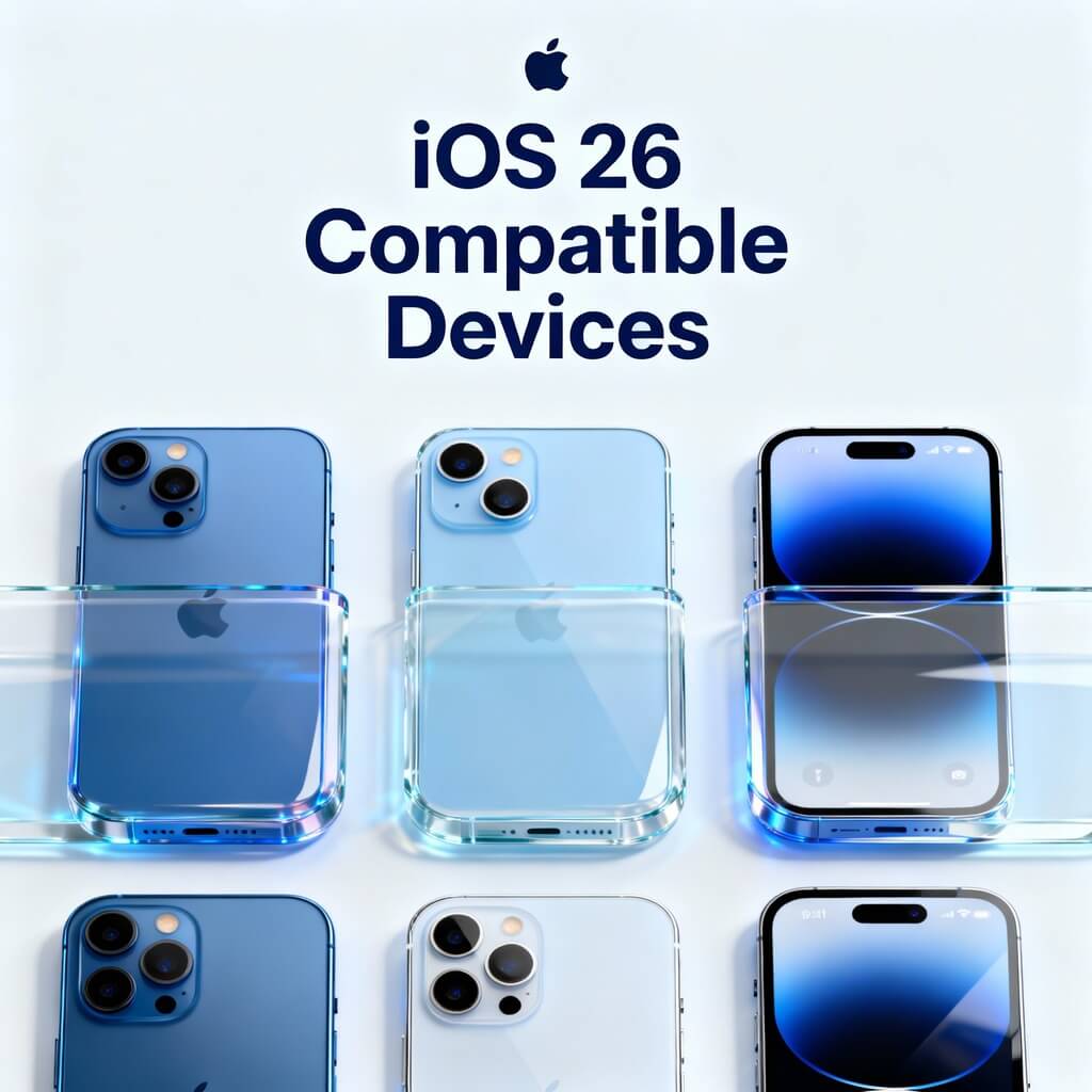 Complete table of iOS 26 compatible devices showing 30 iPhone models with chip specs and Apple Intelligence support