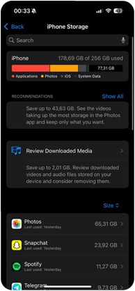 Go to General Settings and then tap iPhone Storage