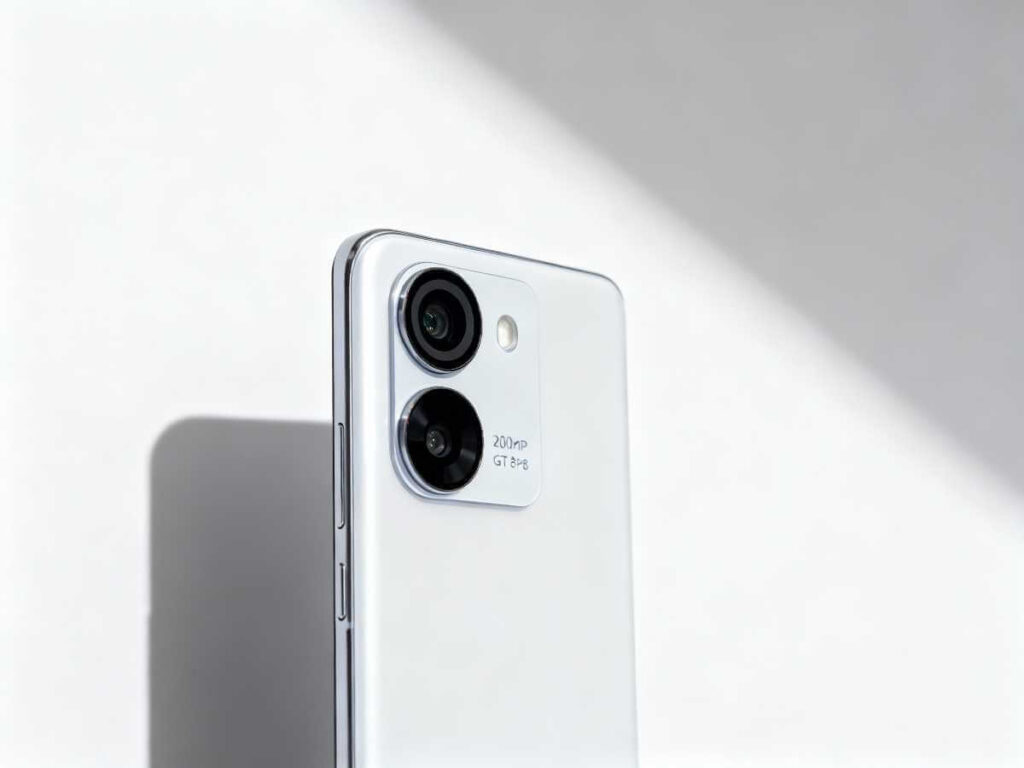 Realme GT 8 Pro smartphone camera system showing 200MP telephoto lens and Ricoh GR mode interface