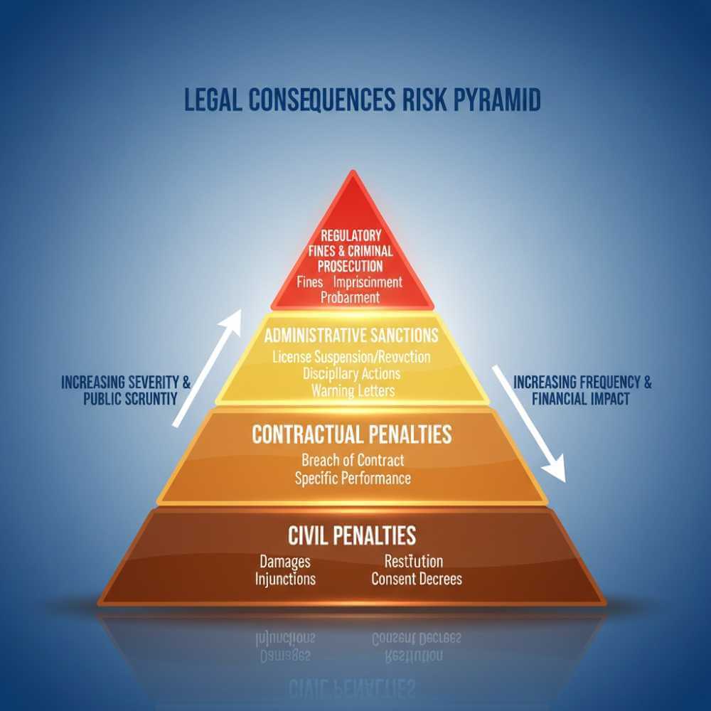 Risk pyramid showing legal consequences from civil penalties to regulatory fines