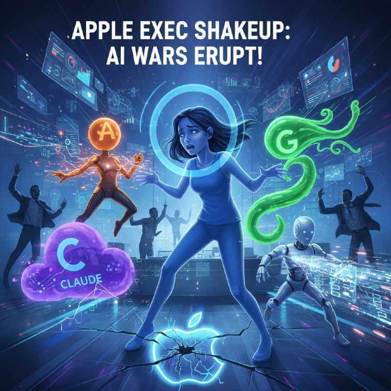 Concept art showing Siri under pressure from competing AI assistants after the Apple executive shakeup