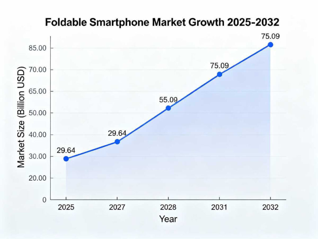 Foldable smartphone market growth chart displaying projected market size increase from 2025 to 2032