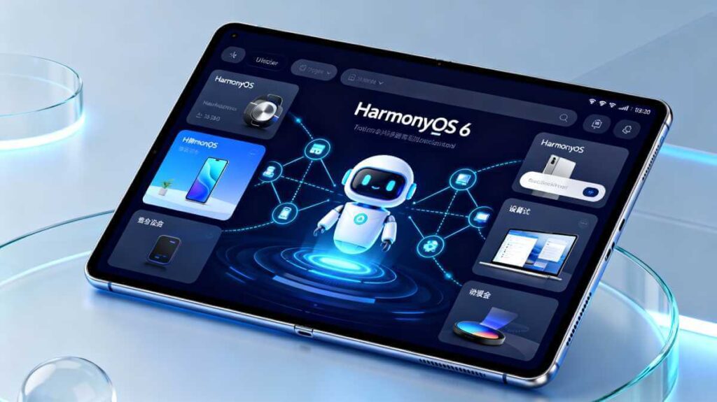 HarmonyOS 6 user interface running on Huawei Mate X7 foldable display
