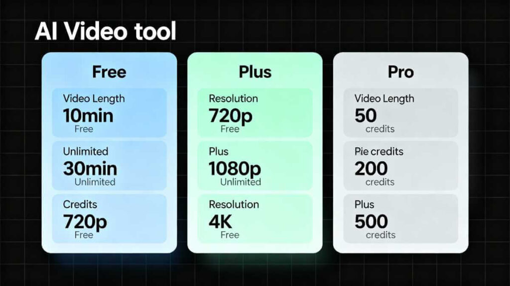 Pricing card illustration comparing Free, Plus, and Pro access to Sora AI