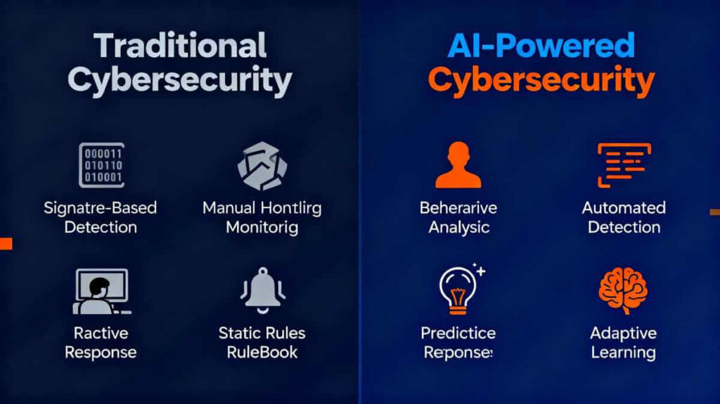 Comparison infographic: Traditional Signature-Based vs AI-Powered Machine Learning Security Methods