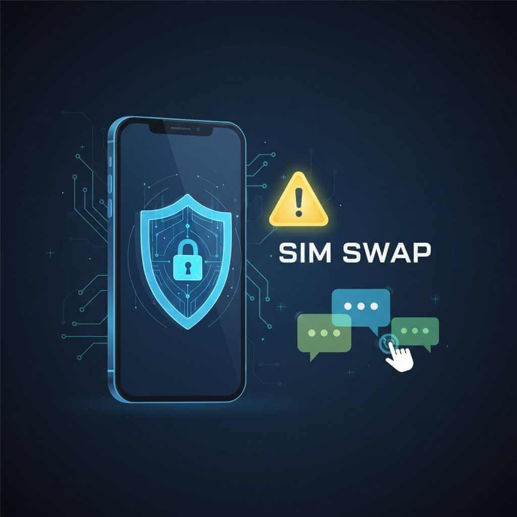 Smartphone security concept showing SIM swap account takeover risk