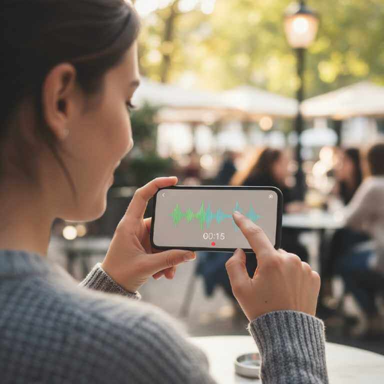 Person recording a voice note on a smartphone to capture ideas quickly.