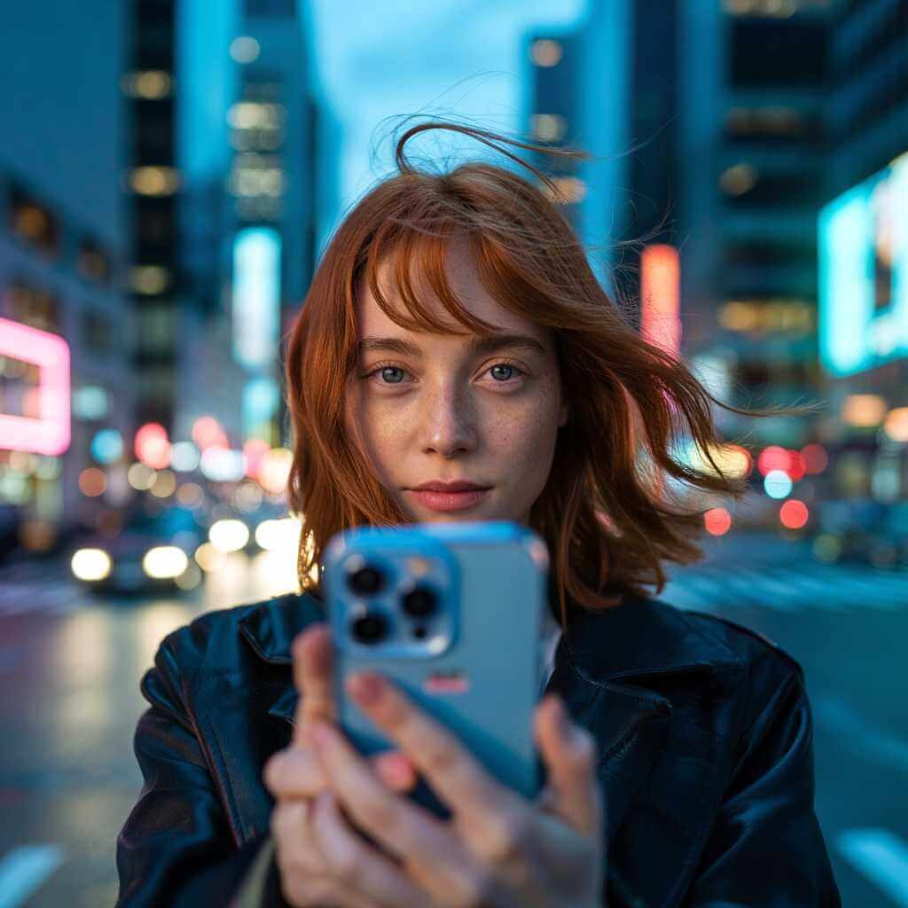 Person using a smartphone camera at night with bright, clean image