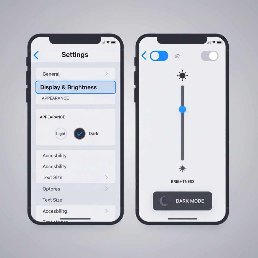 iPhone steps to enable Dark Mode in Display & Brightness and from Control Center