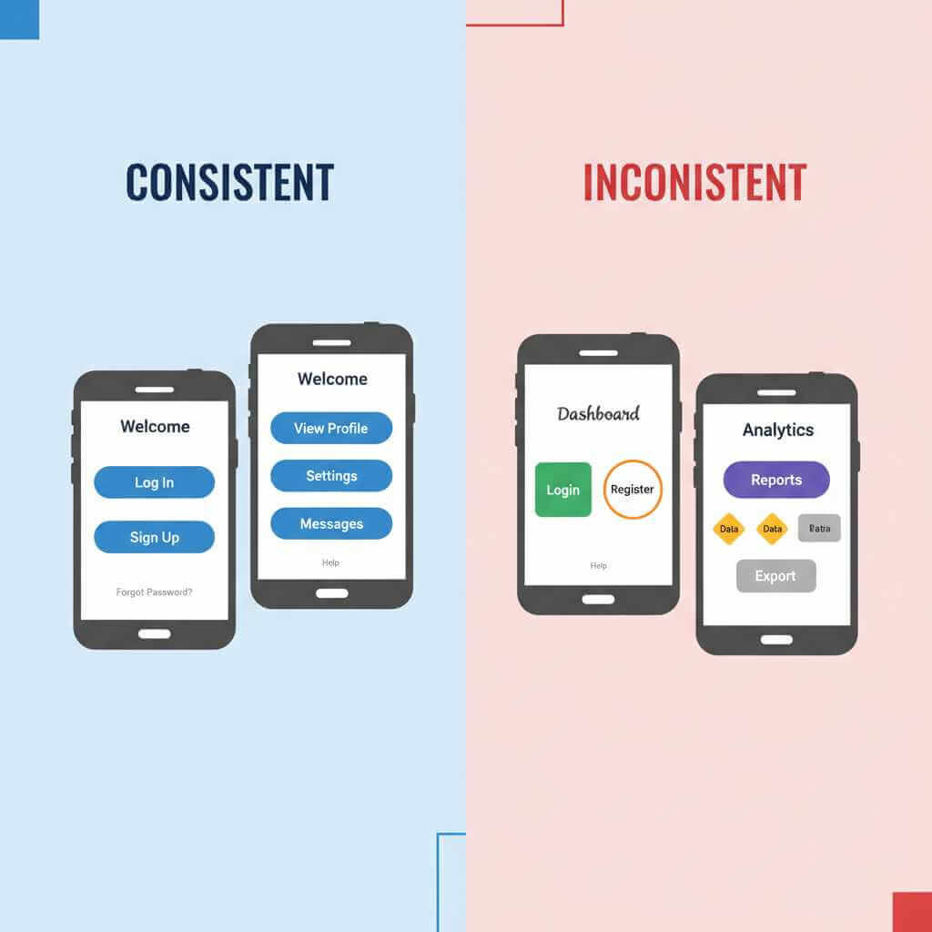 Consistent vs inconsistent UI components across mobile screens