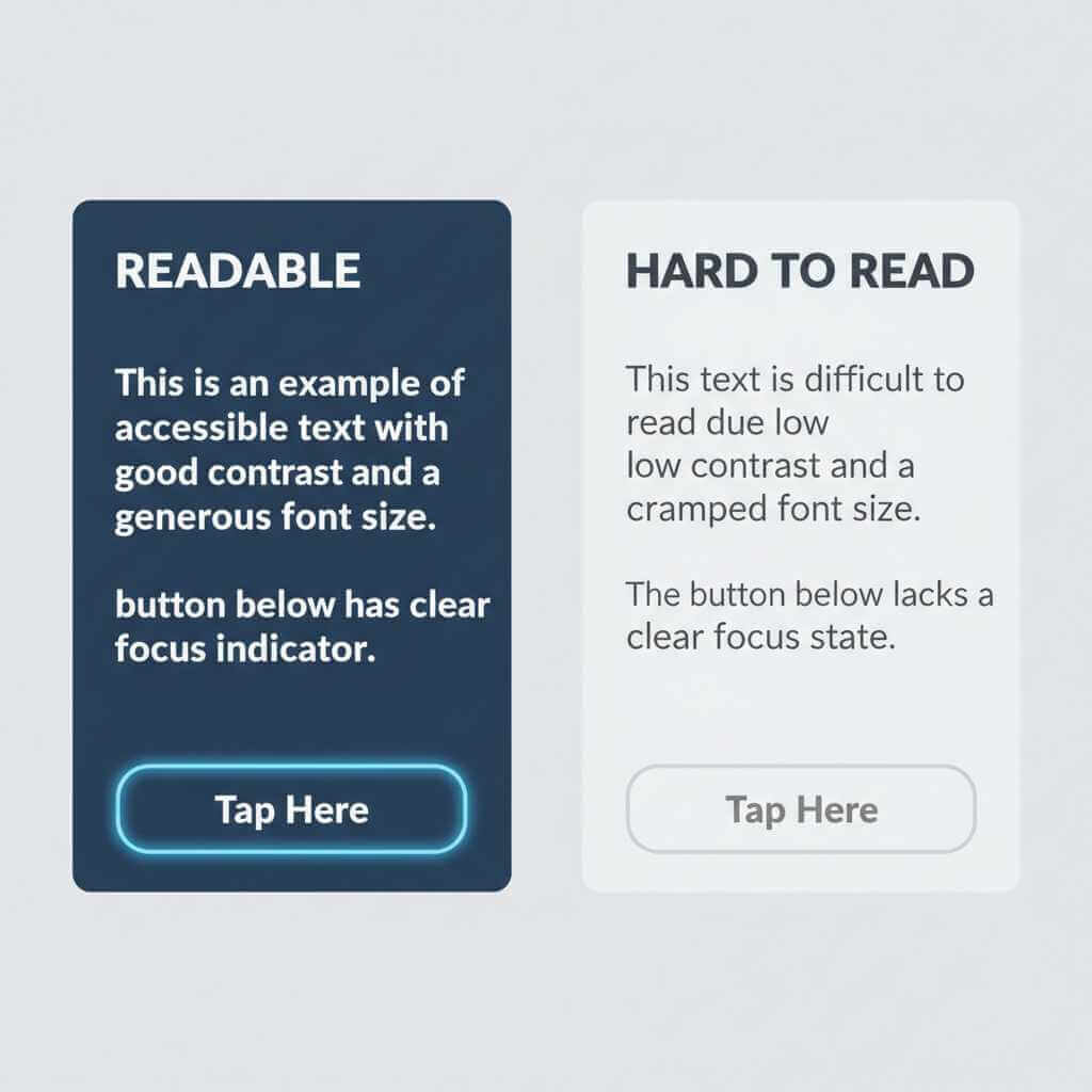Mobile UI accessibility example showing readable contrast and text sizing