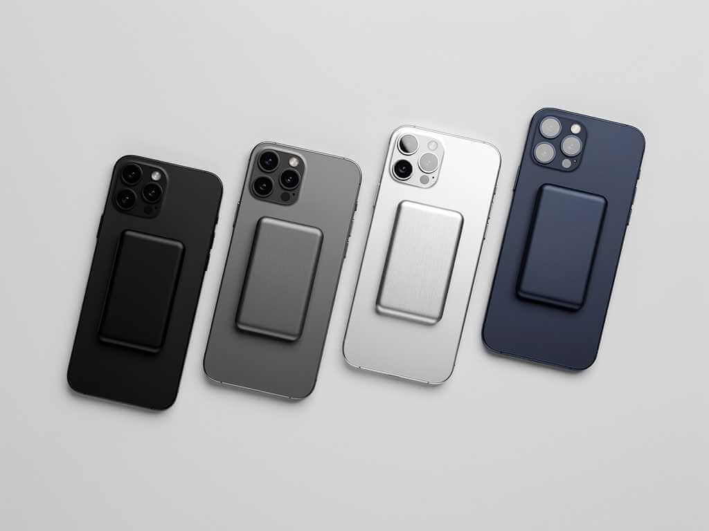 Xiaomi UltraThin Magnetic Power Bank shown on multiple phones to represent compatibility