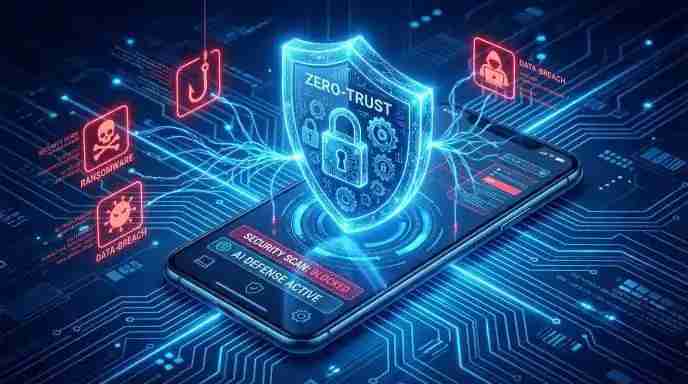 Zero-Trust behavioral protection shield securing smartphone from cyber threats