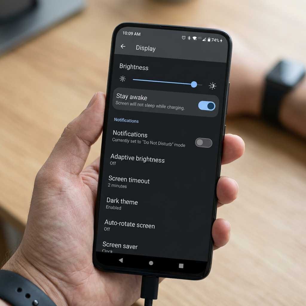 android phone settings optimized for signage screen usage