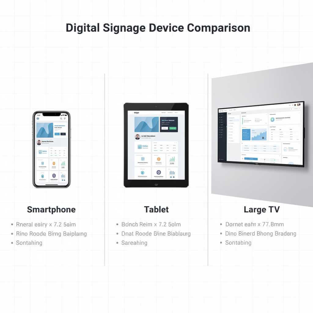comparison of smartphone tablet and tv used for digital signage