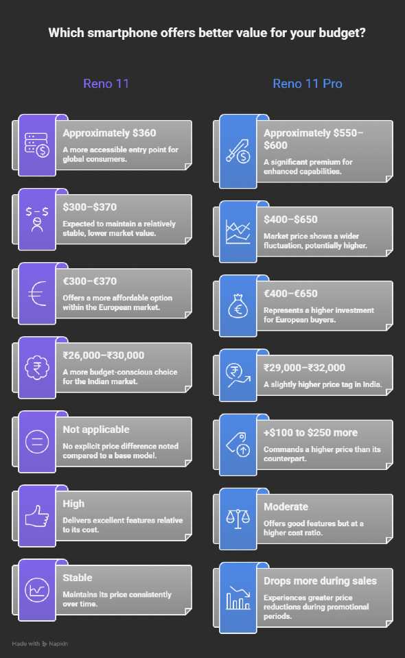 Reno 11 vs Reno 11 Pro price comparison showing global pricing, regional differences, and value gap in 2026