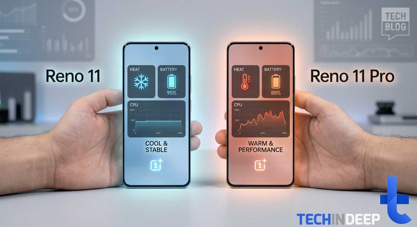 Reno 11 vs Reno 11 Pro comparison showing design, performance, and battery differences