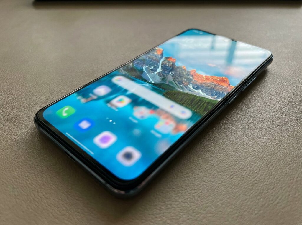 vivo V70 FE AMOLED display showing a bright colorful landscape image