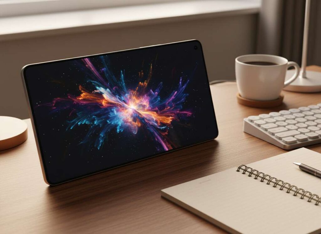 Large AMOLED display on the Redmi Note 17 Pro Max used for video, reading, and remote work